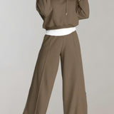 2-Piece Hoodie Tracksuit Set with Wide-Leg Trousers for Women