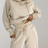 2-Piece Hoodie Tracksuit Set with Wide-Leg Trousers for Women