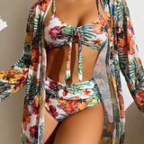 Bikini Set with High-Waist Bottom and Matching Cover-Up
