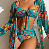 Bikini Set with High-Waist Bottom and Matching Cover-Up