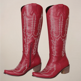 Women's Knee-High Cowboy Boots with Embroidered Design