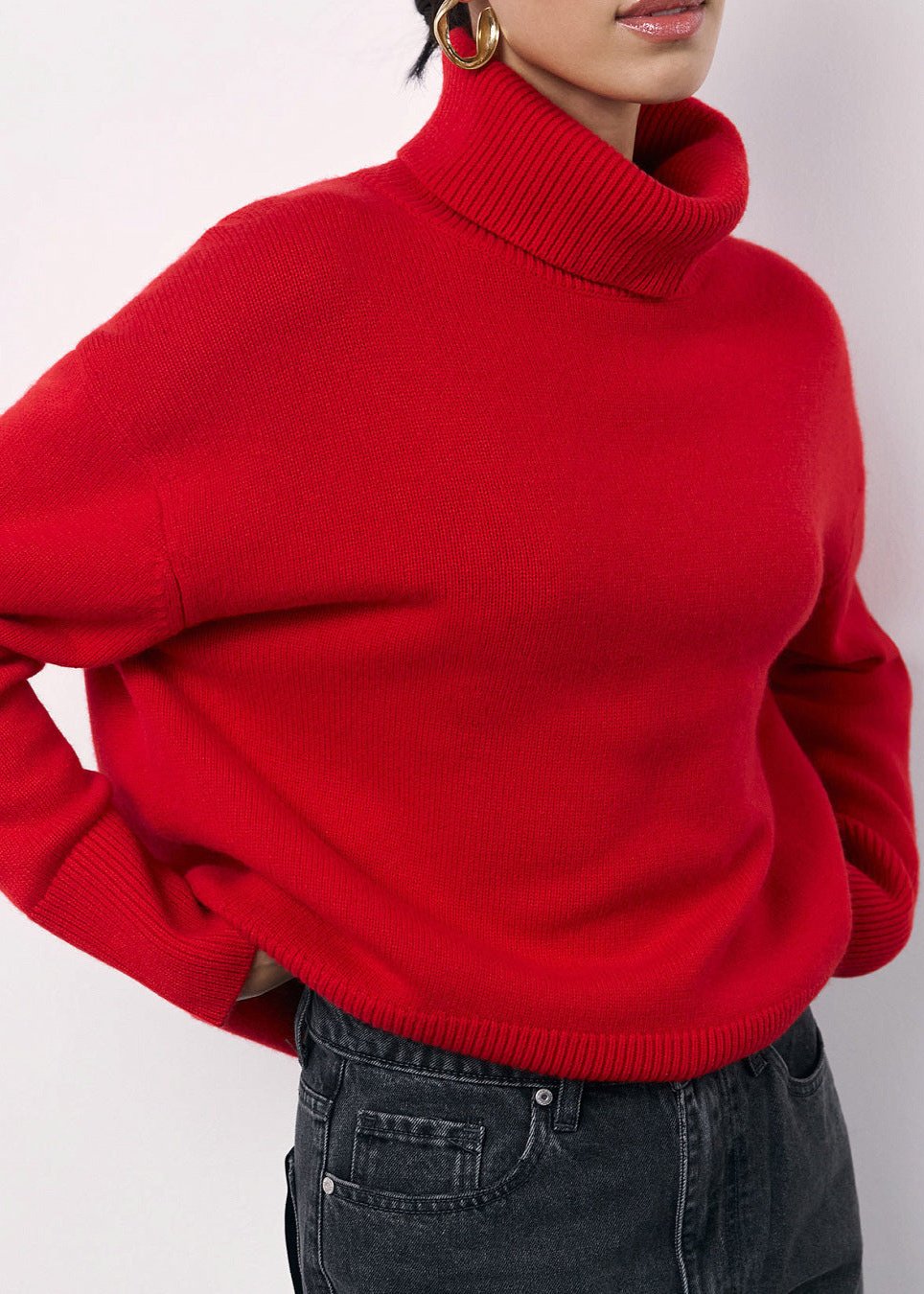 Oversized Red Turtleneck Knit Sweater