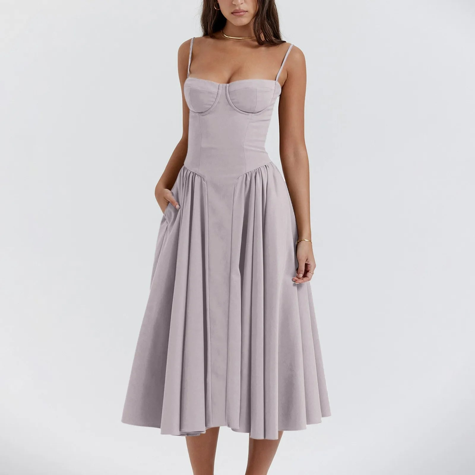 Odette Cute Corset Cocktail Midi Dress