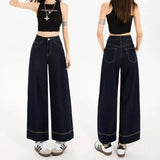 Contrast Stitch Wide Leg Denim Jeans