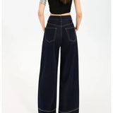 Contrast Stitch Wide Leg Denim Jeans