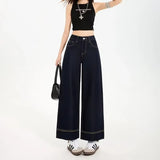 Contrast Stitch Wide Leg Denim Jeans