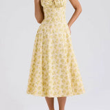 Yellow Floral Formal Summer Midi Dress
