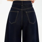Contrast Stitch Wide Leg Denim Jeans