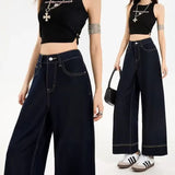 Contrast Stitch Wide Leg Denim Jeans